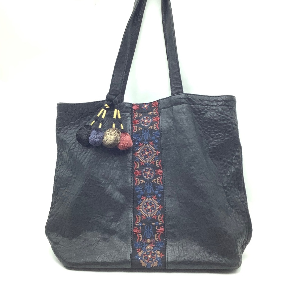 Antik Batik Women's Leather Embroidered Tote Black